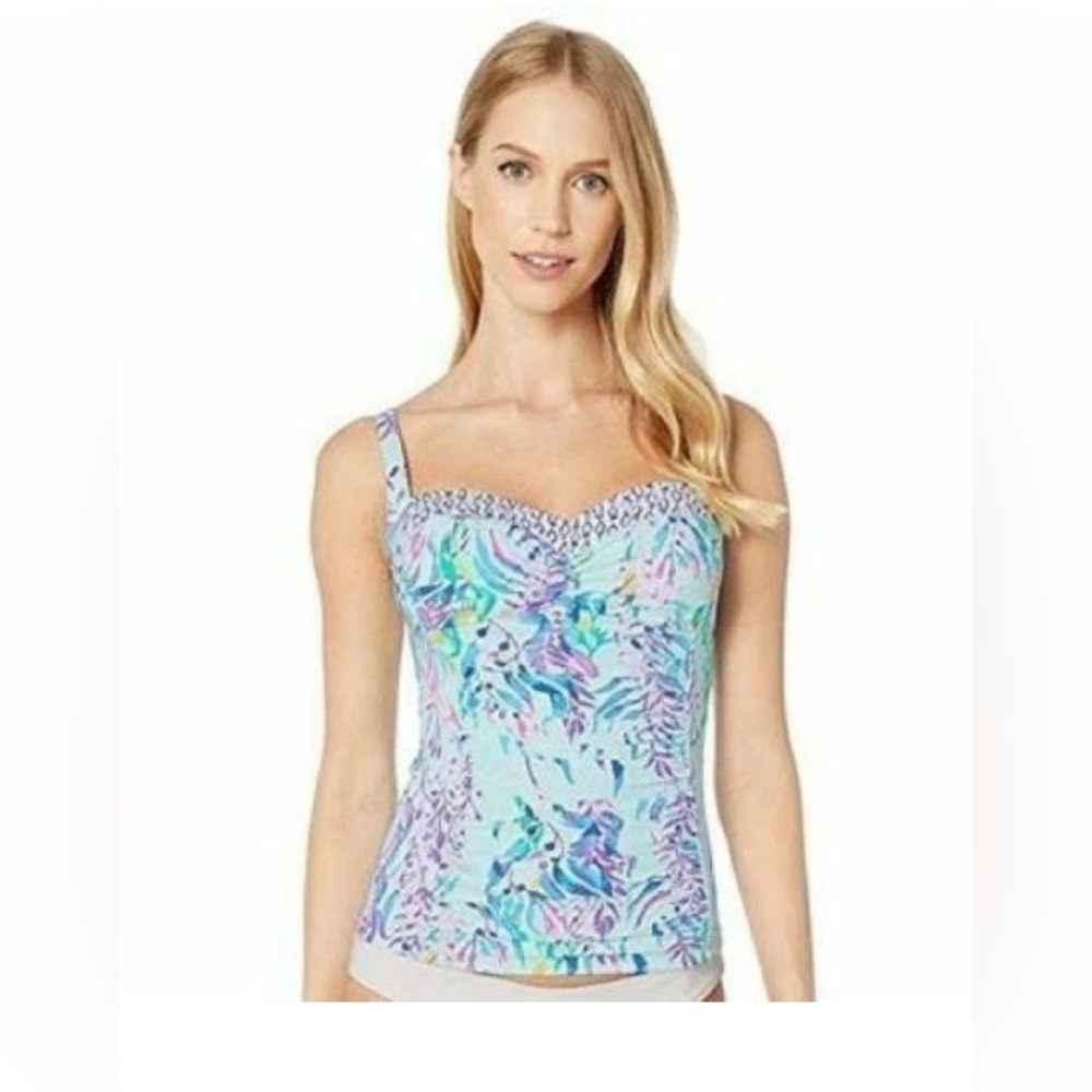 Lilly Pulitzer hibiscus tankini top blue oasis tint swim Shady size 4 nwt